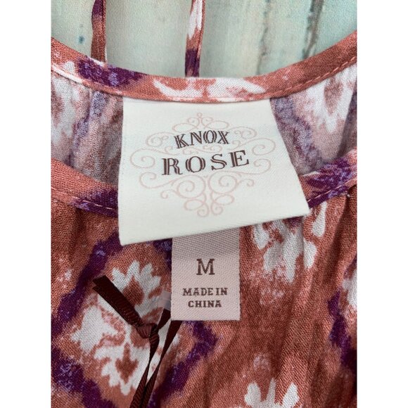 Knox Rose Womans M Cognac Midi Dress Balloon Sleeves Rayon Pockets NEW - Picture 2 of 10